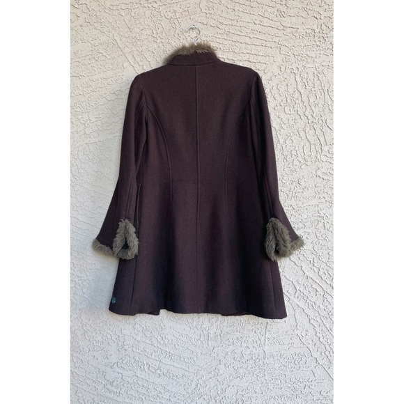 VINTAGE MANGO Y2K 70s Brown & Blue Floral Embroidered Penny Lane Wool Coat XS - Picture 7 of 11